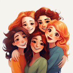 Smiling girls friends illustration in cartoon style