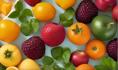 generative ai. generative ai. a table topped with bowls of different types of fruit, plates of fruit, fruits, fruit, fresh fruit, colored fruit stand