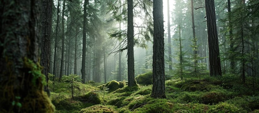 Fototapeta Finnish evergreen forests symbolize peaceful ecology, conservation.