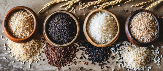 Various grain bowls: Nerone rice, organic forbidden black, brown rice, and white Jasmine Rice....