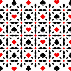 Simple unique casino gambling poker background with red and black symbols, vector illustration. for printing on fabric and paper.