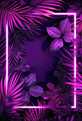 Neon light from a rectangle in tropical sprouts Mockup