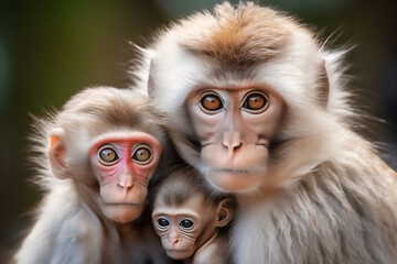 MOTHER MONKEY AND HER BABIES. PORTRAIT.
