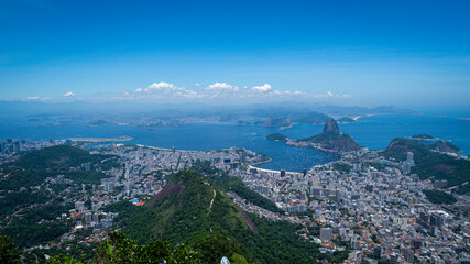 Panoramic view of Copacabana Bay and Brad of Sugar from Corcovado, Rio de Janeiro, Brazil.