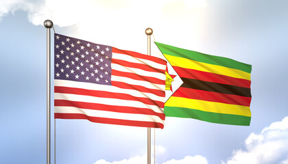 Zimbabwe and USA Flag Together A Concept of Realations