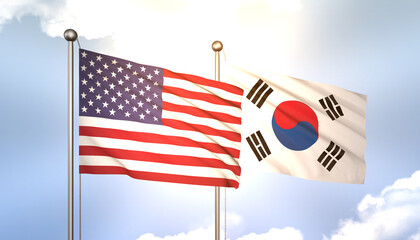 South Korea and USA Flag Together A Concept of Realations