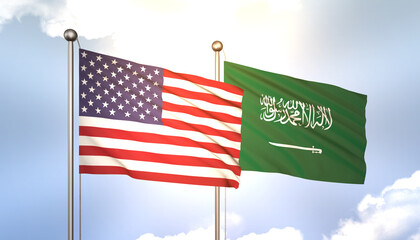 Saudi Arabia and USA Flag Together A Concept of Realations