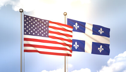 Quebec and USA Flag Together A Concept of Realations