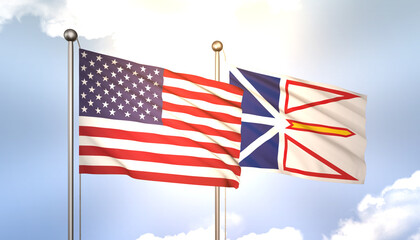 Newfoundland and USA Flag Together A Concept of Realations