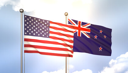 New Zealand and USA Flag Together A Concept of Realations