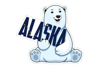 Cute Vector Alaska sticker with cartoon polar bear 