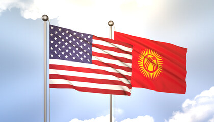 Kyrgyzstan and USA Flag Together A Concept of Realations