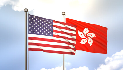 Hong Kong and USA Flag Together A Concept of Realations