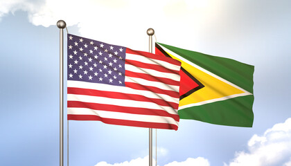 Guyana and USA Flag Together A Concept of Realations