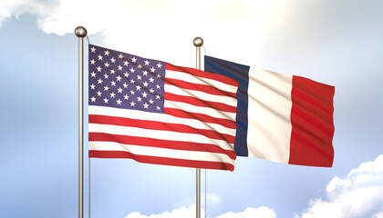 France and USA Flag Together A Concept of Realations
