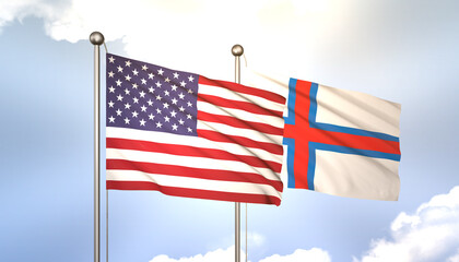 Faroe Islands and USA Flag Together A Concept of Realations
