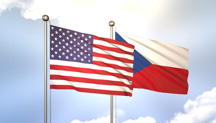 Czech Republic and USA Flag Together A Concept of Realations