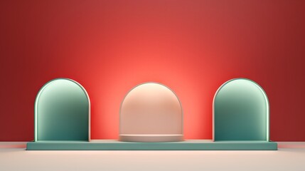 3d render of abstract minimal geometric forms. Glossy colorful podium for your design. Generative AI