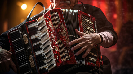 talented accordionist's hands in action during the Vallenato Festival generative ai - obrazy, fototapety, plakaty