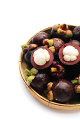 Fresh mangosteen fruit on white background.