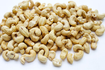 Cashew nuts on white background.