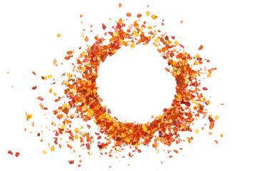 Gardinen Chilischoten Spicy chili red pepper flakes, chopped, milled dry paprika pile isolated on white  © dule964