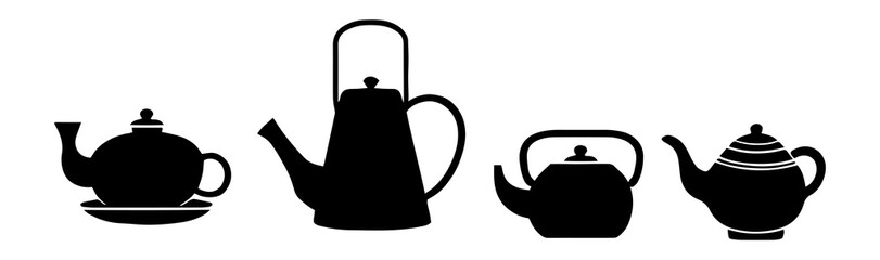 Obraz premium Vector illustration. Silhouette of teapots for tea drinking. Dishes.