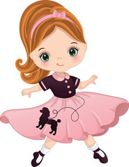 Vector Carton Sock Hop Fifties Dancing Girl