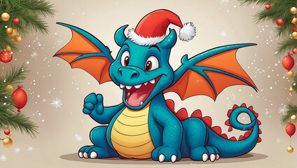 New Year's dragon. cartoon cheerful dragon in a New Year's hat	
