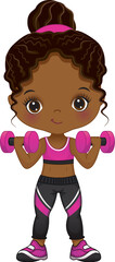 Vector Cartoon Little Black Girl Doing Workout