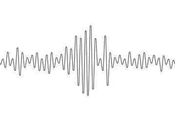 Earthquake one continuous line. Polygraph single line art. Outline wave. Black waves pattern isolated on white background. Oneline seismograph. Sound doodle. Detector lie. Richter scale. Vector illust - obrazy, fototapety, plakaty