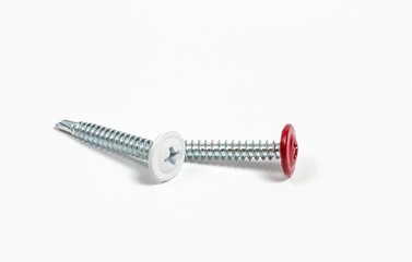 Self-tapping screws for construction on a white background