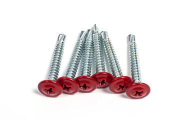 Self-tapping screws for construction on a white background