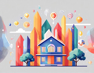 real estate investment concept energy efficiency rating and property value, Real estate online on virtual screens. new home for the family, home search, land price, property