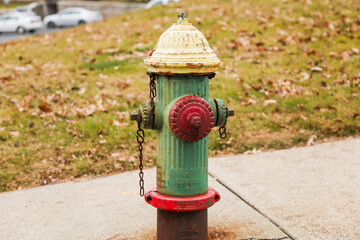 Fototapeta na wymiar fire hydrant on urban sidewalk, essential emergency equipment for firefighters