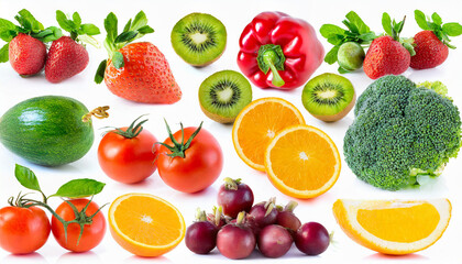 Set of fruits and vegetables isolated on white