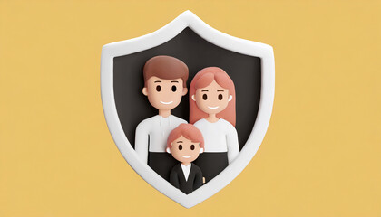 Obraz na płótnie Canvas Shield protect symbol with family model, Security protection and health insurance. The concept of family home, protection, health care day.