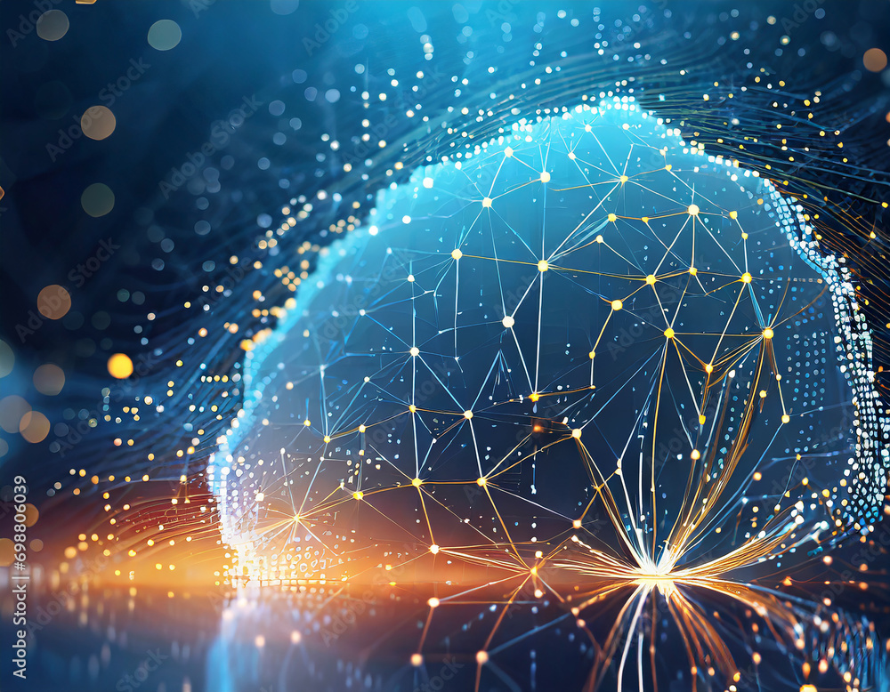 Poster big data concept. digital neural network. introduction of artificial intelligence. cyberspace of fut