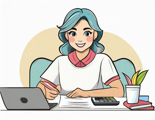 Fototapeta premium Young asian female work with financial papers at home count on calculator before paying taxes receipts online, planning budget glad to find chance for economy saving money, audit concepts