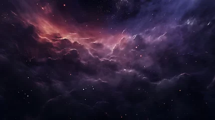 Fototapeten Ilustración panorámica de paisaje estrellado futurista con planetas, estrellas, auroras boreales y vía láctea © Julio
