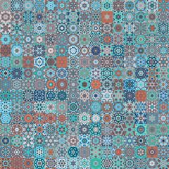 Pastel baby blue color tone, floral geometric shapes vintage style seamless pattern background
