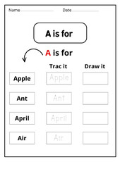 letter a worksheets preschool - writing letter a for kindergarten - A is for 