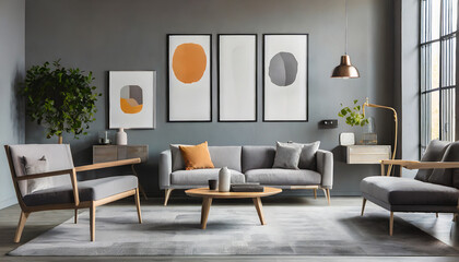 Posters in grey living room