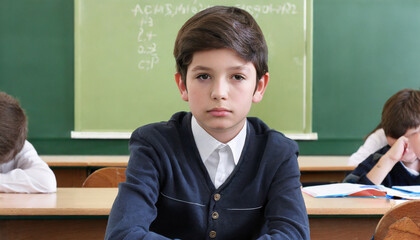 Sad boy in classroom