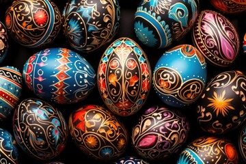 Fototapeta na wymiar Colorful hand-painted Easter eggs.