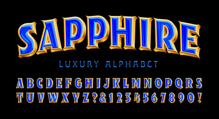 Sapphire is a posh and luxurious 3d effect alphabet with gold setting and shiny blue gemstone in the interior.