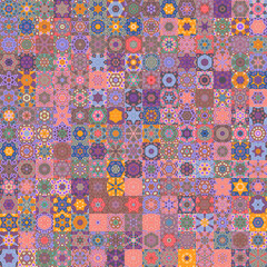 Pastel colored circular mandala shapes multi patterned and textured background.