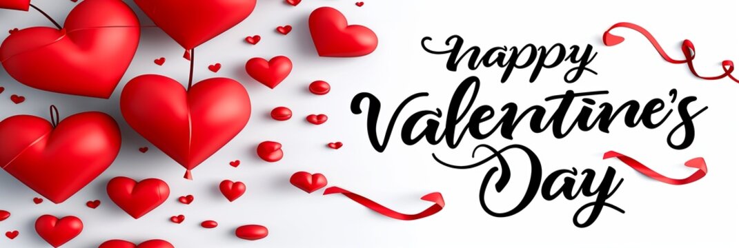 Elegant calligraphic text  happy valentine s day  with heart symbols on a white background