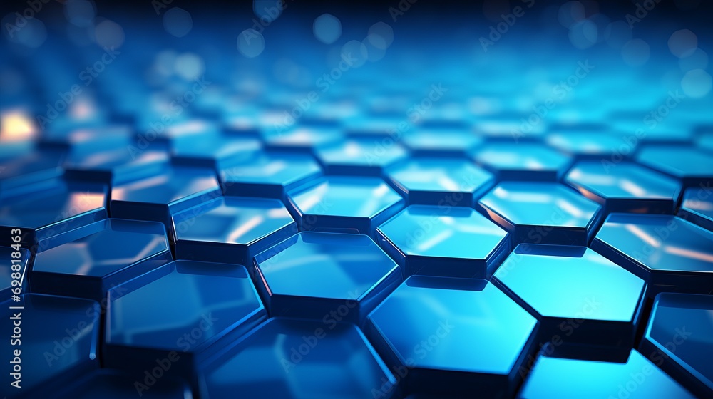 Poster mesmerizing blue themed geometric abstract background adorned with intricate hexagonal elements