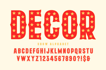 Retro circus alphabet design, cabaret, LED lamps letters and numbers. © Aleksandr